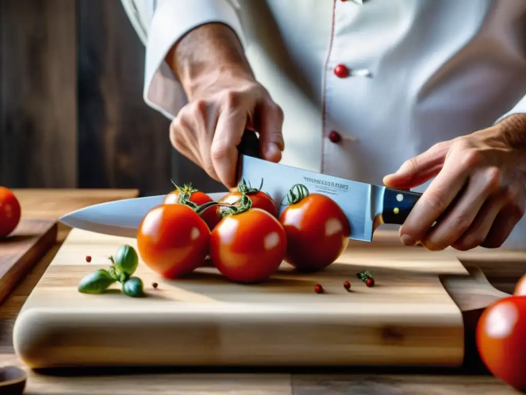 Un chef cortando tomate para Recetas fáciles cocina francesa