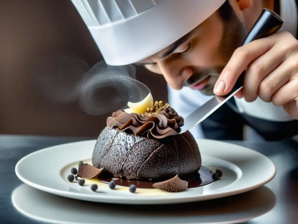 Chef francés innova con trufas francesas sobre postre de chocolate trufado