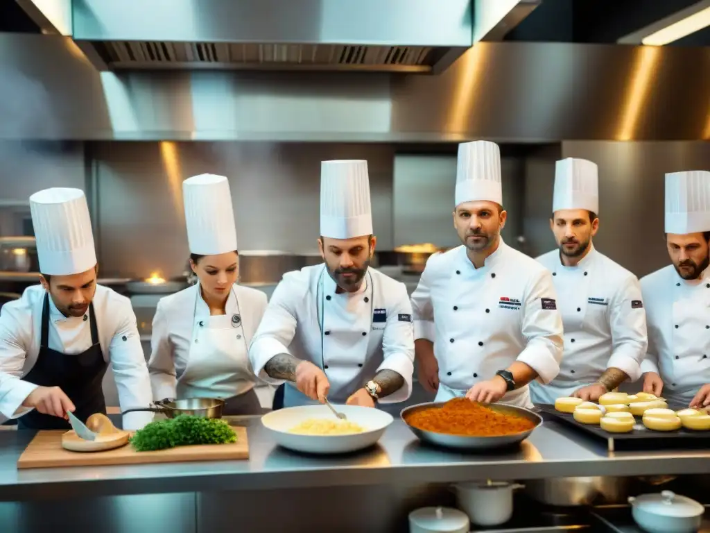 Chefs preparando recetas tradicionales gastronomía francesa en competencia culinaria