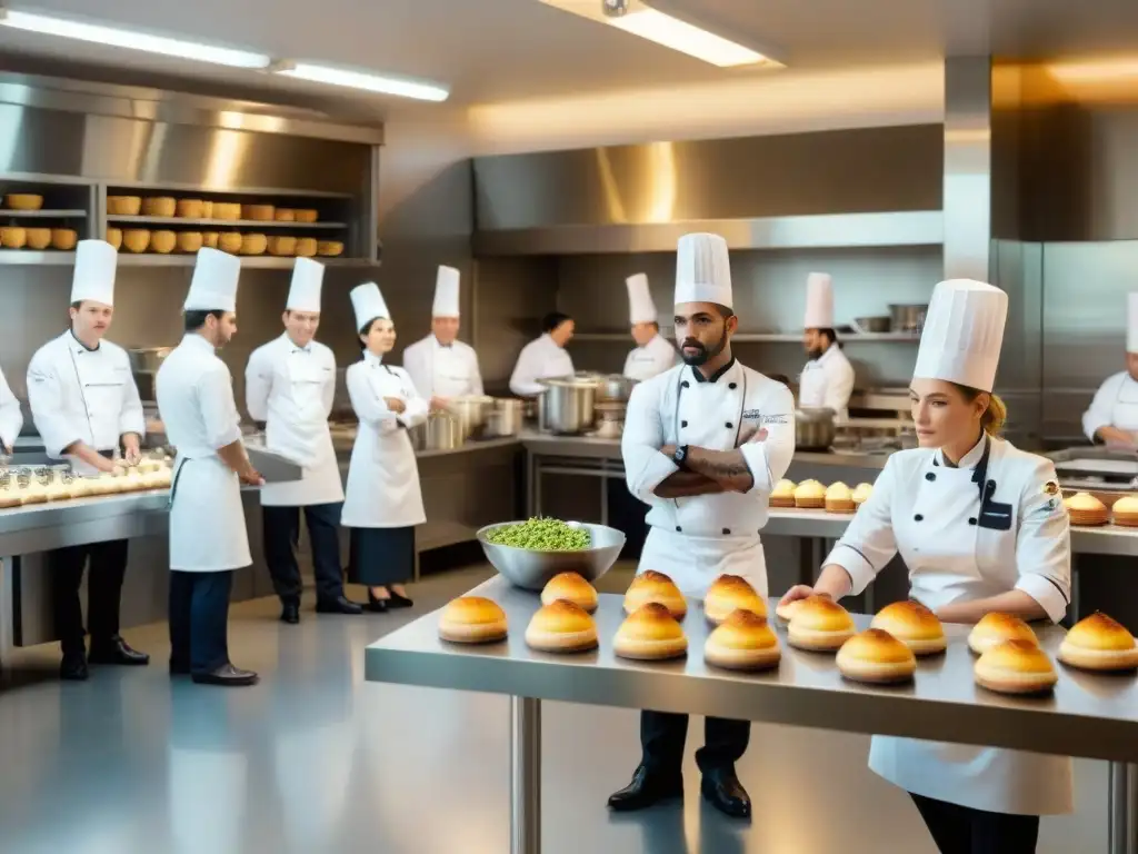 Una clase en una reconocida escuela de cocina francesa, donde los estudiantes aprenden con un chef distinguido a crear exquisitos postres