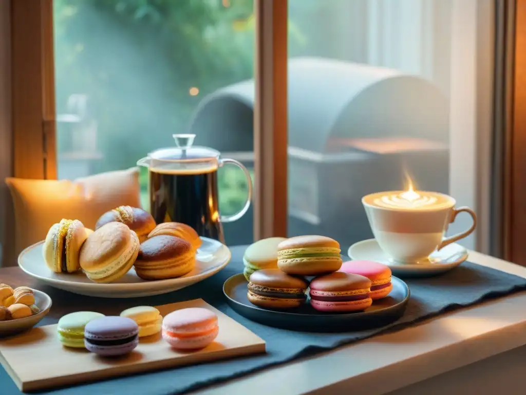 Una cocina acogedora con delicias francesas en una mesa rústica de madera