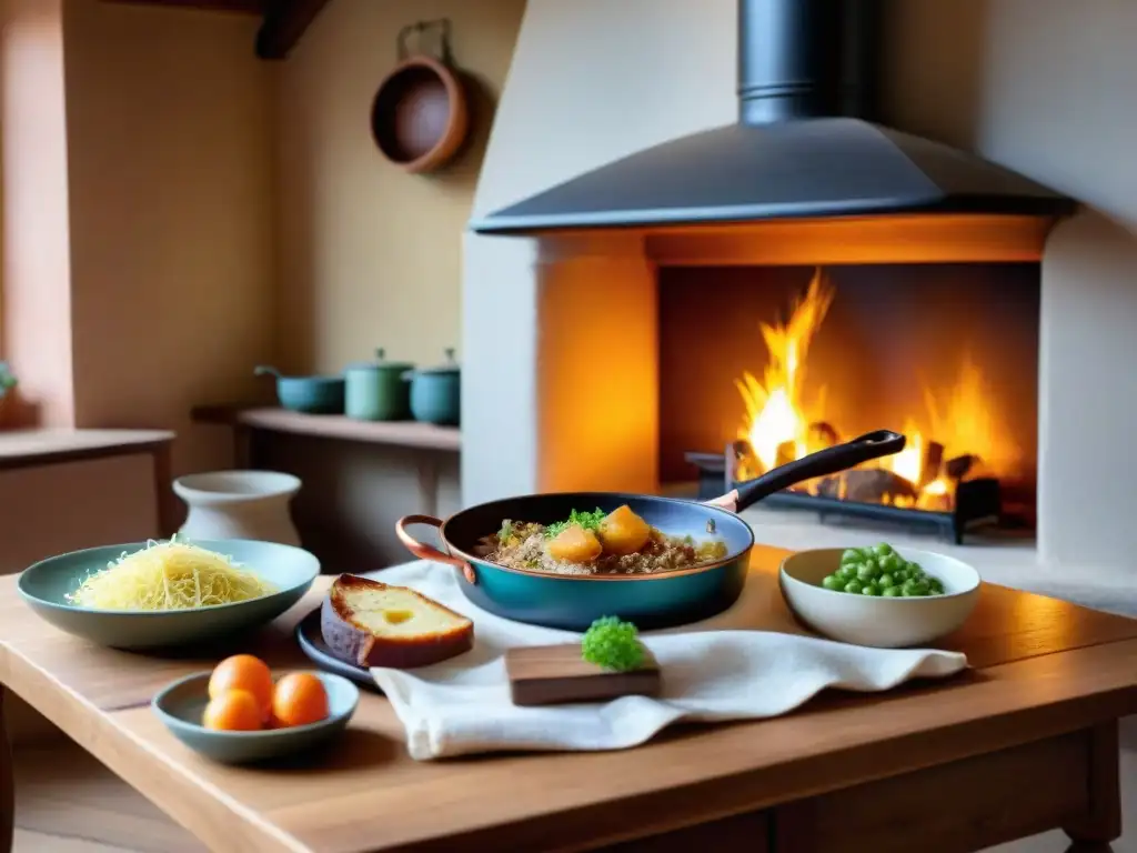 Una cocina alsaciana acogedora con recetas tradicionales, mesa de madera y decoración típica