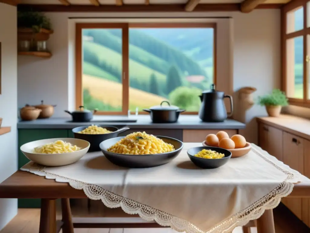 Una cocina alsaciana tradicional con una mesa rústica lista para comer