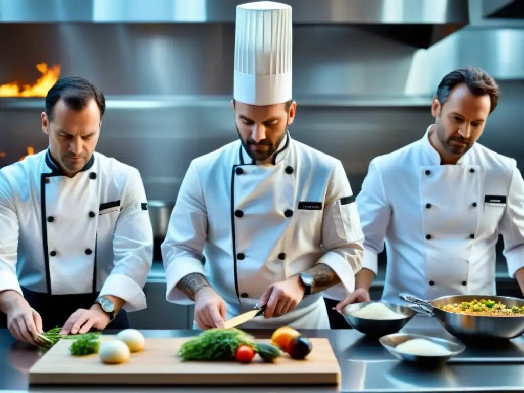 Innovación en la cocina francesa: Chefs creando platos vanguardistas en un ambiente moderno y creativo