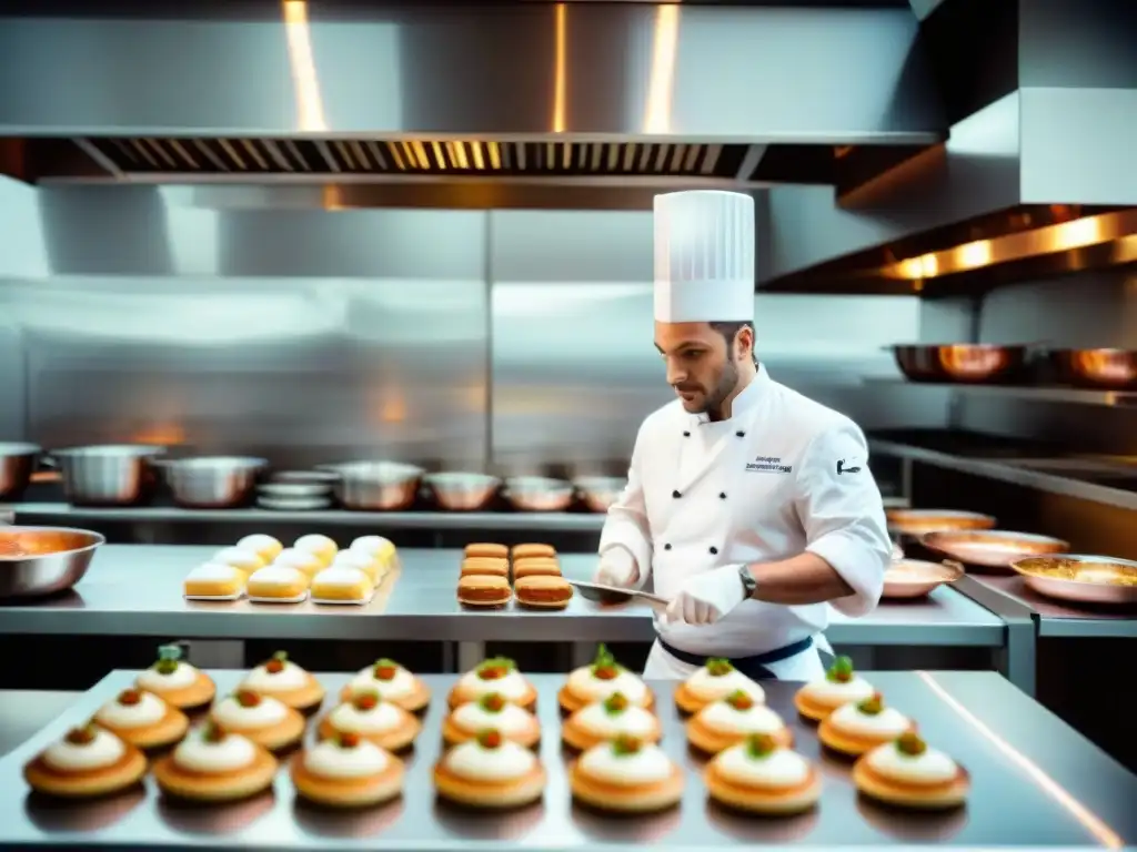 Cocina francesa: Escuela culinaria llena de actividad, con chefs creando pastelería