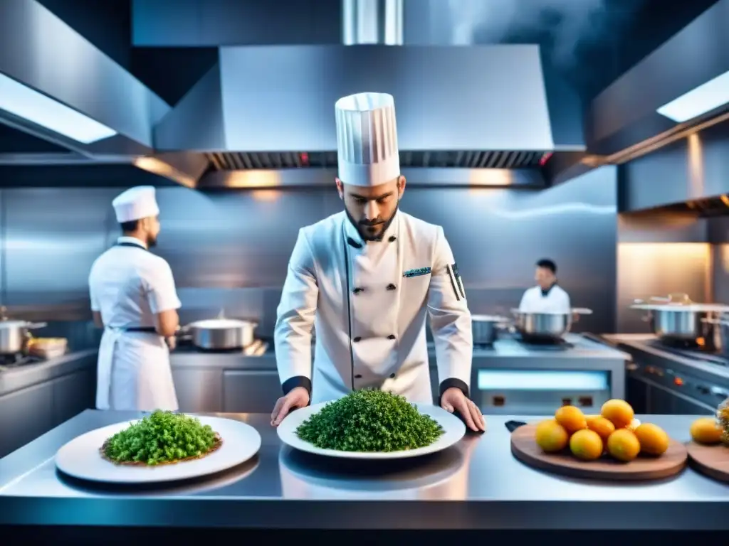 Cocina francesa futurista con innovación gastronomía francesa tecnológica