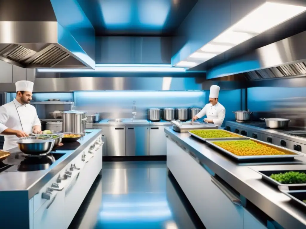 Una cocina francesa innovadora fusiona tradición y tecnología con chefs humanos y robots trabajando juntos en un concurso culinario