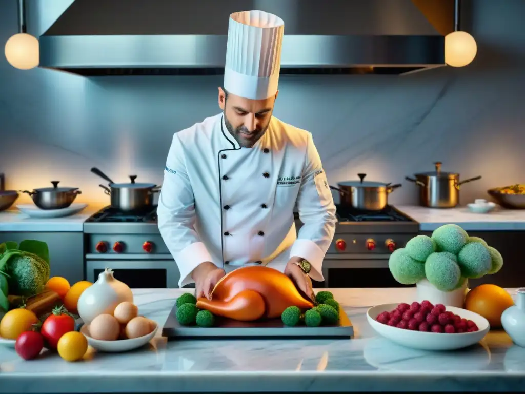 Aprende cocina francesa online: Renombrado chef francés crea una escultura de azúcar detallada en su cocina profesional