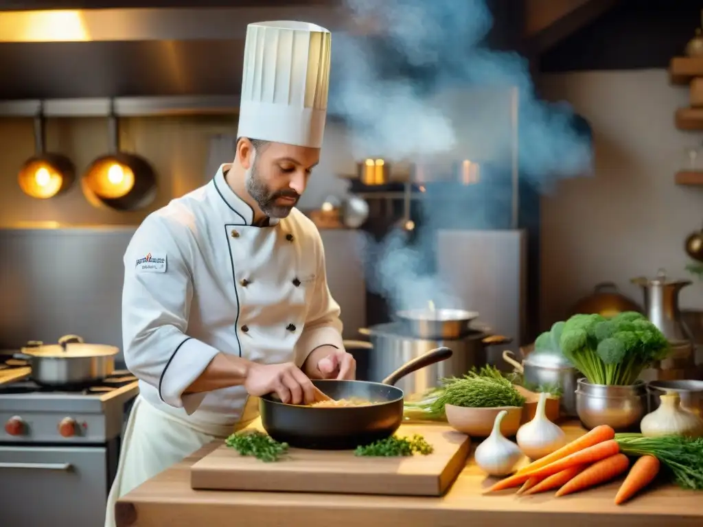 Cocina francesa tradicional: chef preparando una receta Blanquette Veau