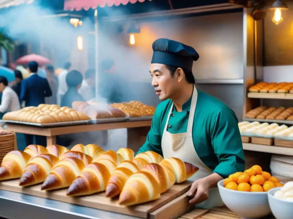 Cocina francesa tradicional influenciada globalmente: Chef vietnamita enseña pastelería francesa en bullicioso mercado al aire libre