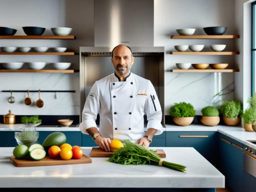 Una cocina francesa tradicional y moderna con chef plato colorido