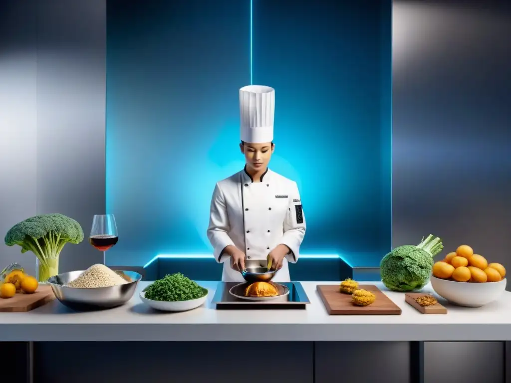 Una cocina futurista con innovaciones culinarias francesas inteligencia artificial