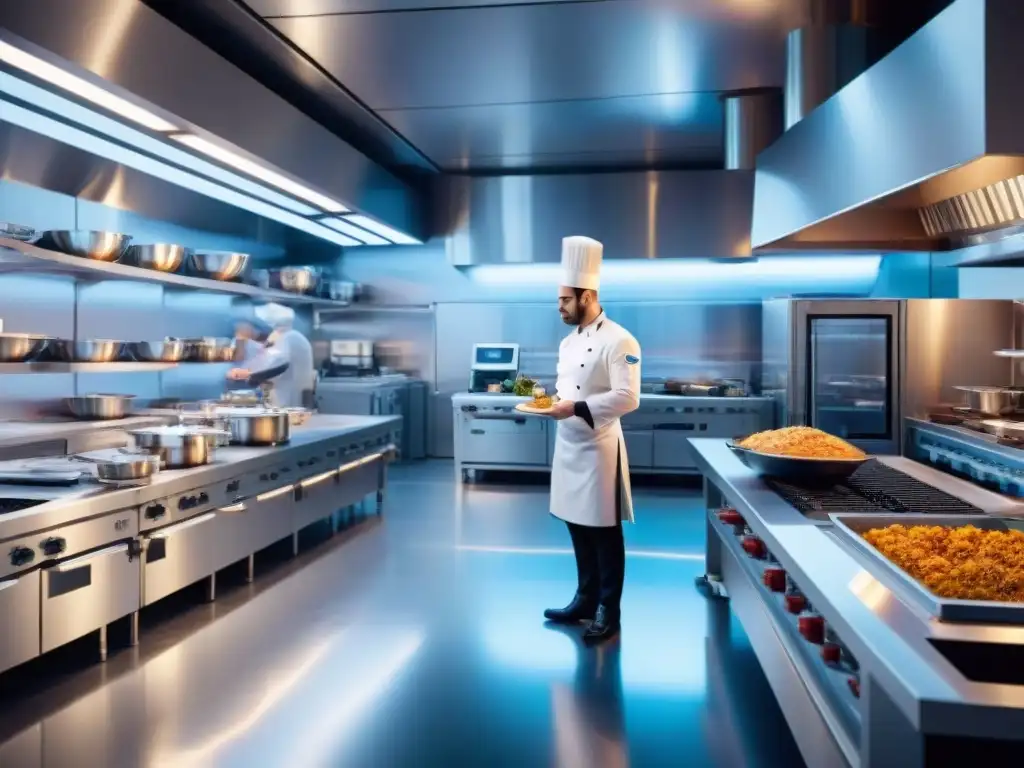 Cocina futurista de restaurante francés con IA revolucionaria