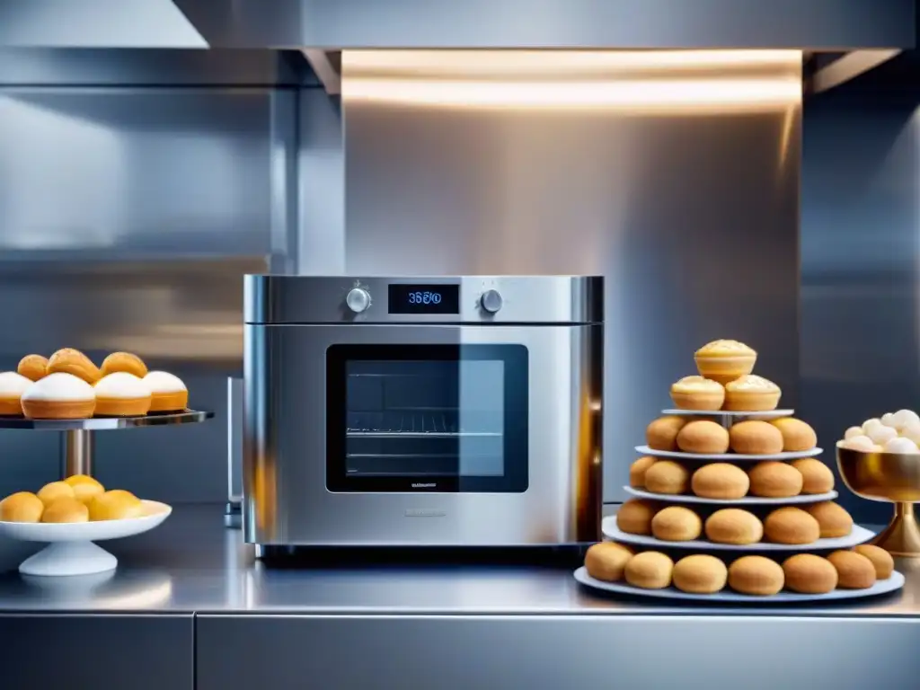 Cocina moderna con electrodomésticos innovadores, horneando pastelería francesa