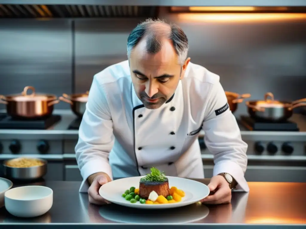 Ferran Adrià en cocina parisina, innovaciones culinarias y precisión en plato vanguardista