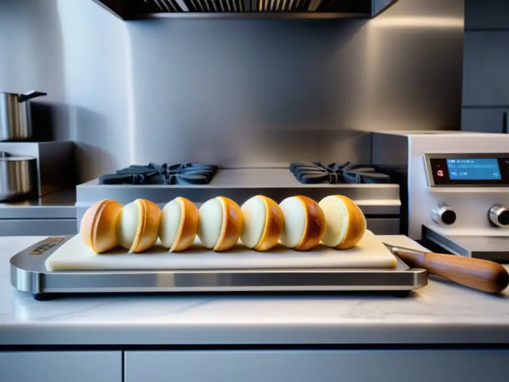 Una cocina de repostería francesa moderna con utensilios innovadores, destacando elegancia y calidad