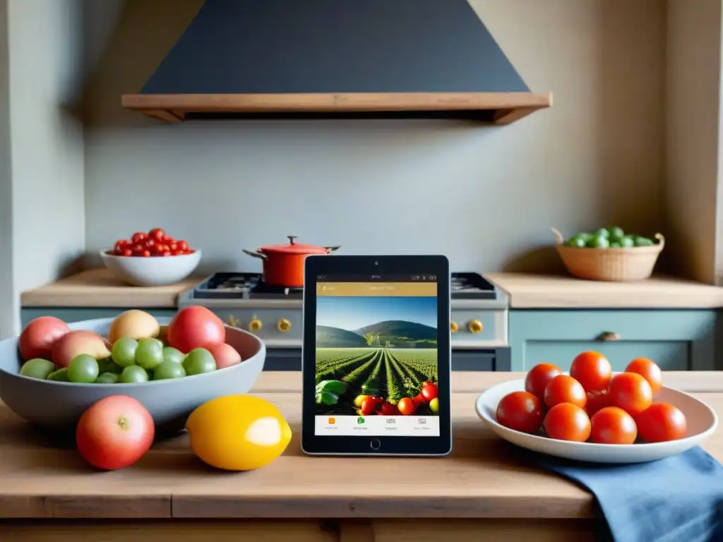 Una cocina rural francesa era digital con encanto campestre y tecnología moderna integrada