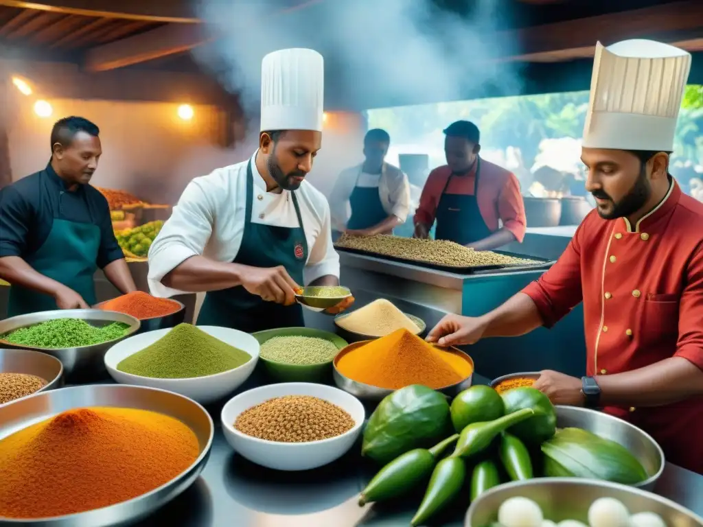 Cocina tradicional de Mayotte con chefs locales creando plato que fusiona gastronomía francesa tradicional e innovadora