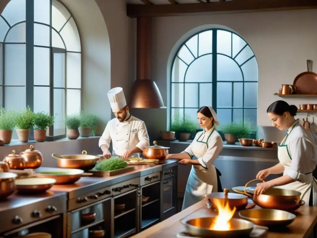 Cocina tradicional de escuela culinaria francesa del siglo XIX, evocando historia y expertise culinaria