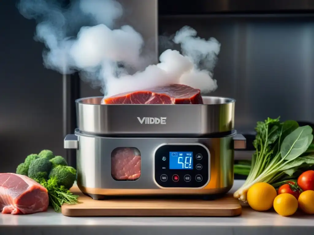 Cocina al vacío para principiantes: Chef sumerge bolsa en máquina sous vide en cocina elegante