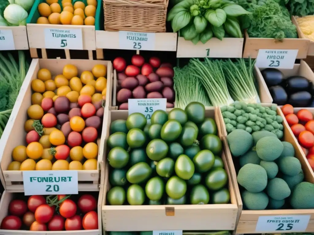 Una colorida imagen del bullicioso mercado de agricultores en Normandía, Francia, mostrando verduras locales