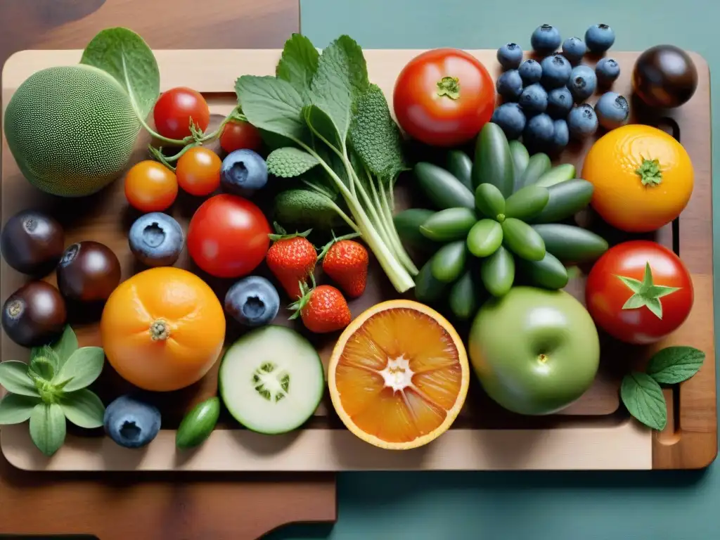 Una colorida y variada exhibición de frutas y verduras frescas resalta la importancia del color en gastronomía