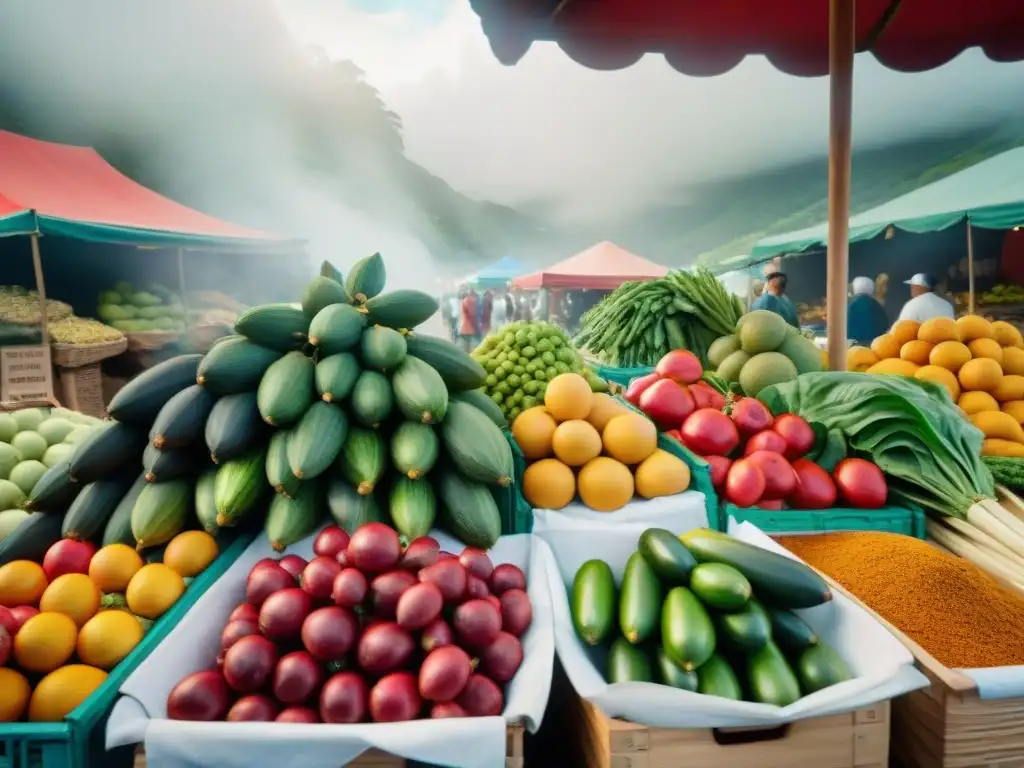 Colorido mercado en Guadalupe con frutas tropicales y verduras frescas