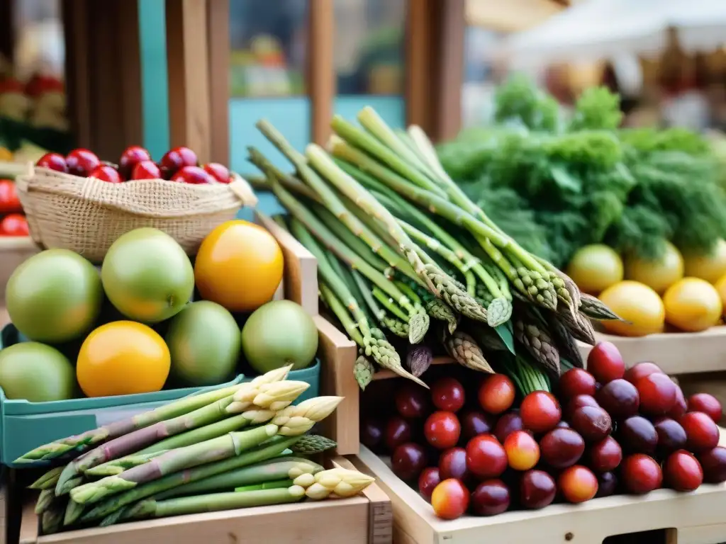 Un colorido puesto de frutas y verduras de Alsacia, resaltando su frescura y calidad