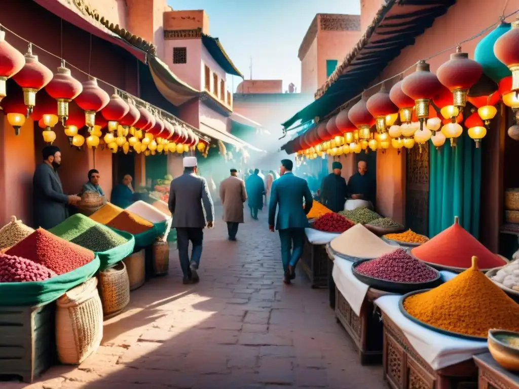 Colorido zoco en Marrakech con influencia de cocina marroquí en restaurantes de Francia