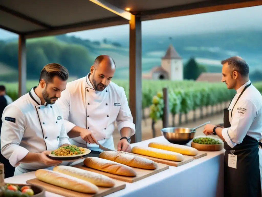 Una competencia culinaria en Francia con chefs innovadores y jueces evaluando platos