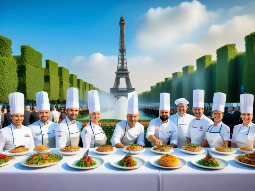 Concursos gastronómicos en Francia: Competencia culinaria frenética en París con chefs, platos exquisitos y jueces atentos