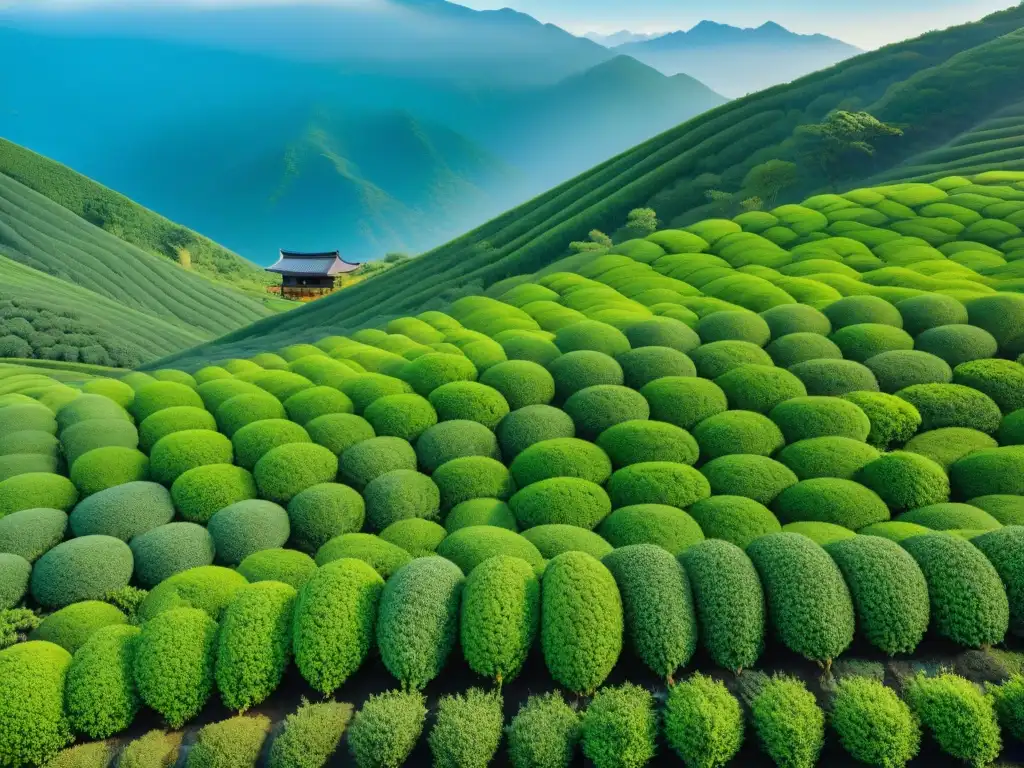 Plantación de té en Japón con cosechadores de matcha en la pastelería francesa