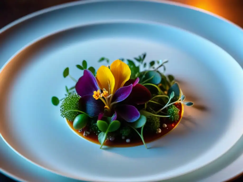 Una creación culinaria meticulosamente elaborada en un elegante restaurante francés, capturando la esencia de la estética francesa en gastronomía