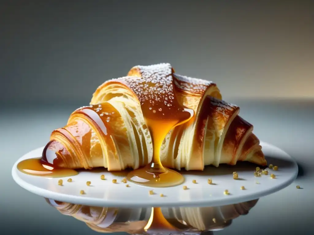 Un croissant delicado cubierto con glaseado de champán, fusionando la pastelería francesa con el champán