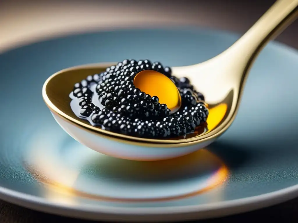 Una cuchara madreperla captura la exquisitez del caviar francés