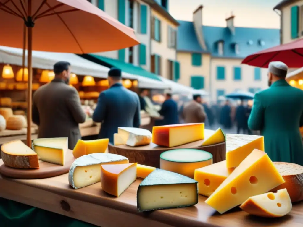 Degustación de quesos franceses en un mercado al aire libre