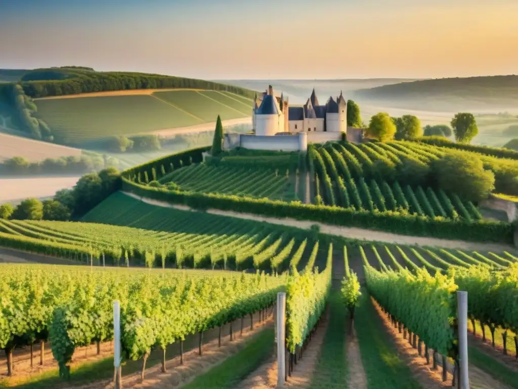 Degustación de vinos en los viñedos de la región francesa del Loira al atardecer