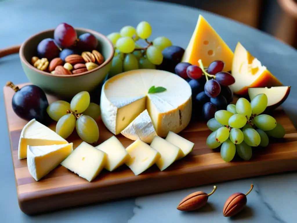 Un deleite visual de tabla de quesos con Queso Boursin, uvas, higos y nueces, perfecta para Queso Boursin recetas vinos