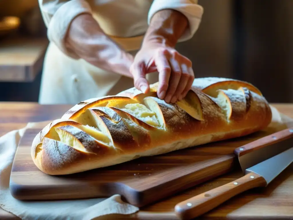 Delicada rebanada de baguette francesa por manos expertas en panadería, con maridajes innovadores