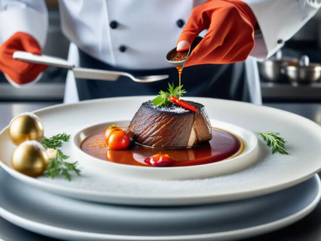 La delicadeza del chef francés al espolvorear paprika en un Coq au Vin, destaca la precisión en la gastronomía francesa