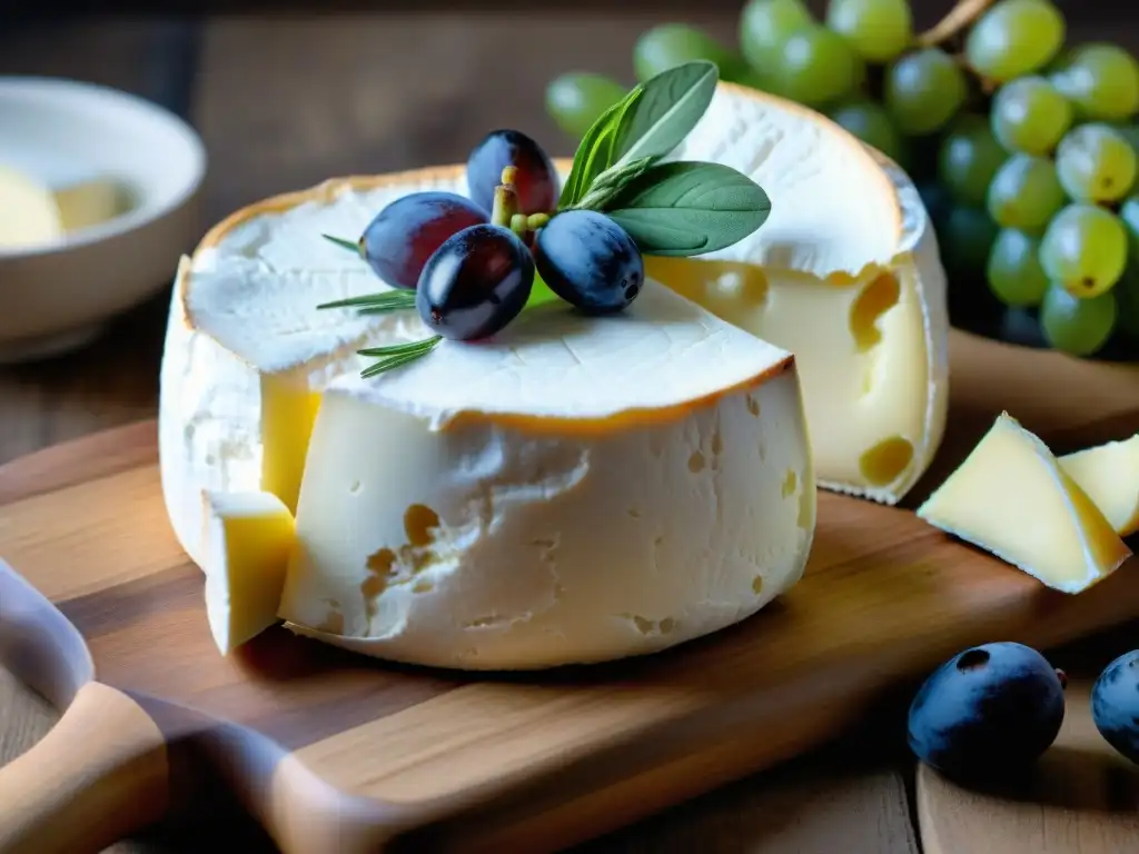 Delicado Camembert maduro con textura cremosa, corteza blanca y un corte revelador