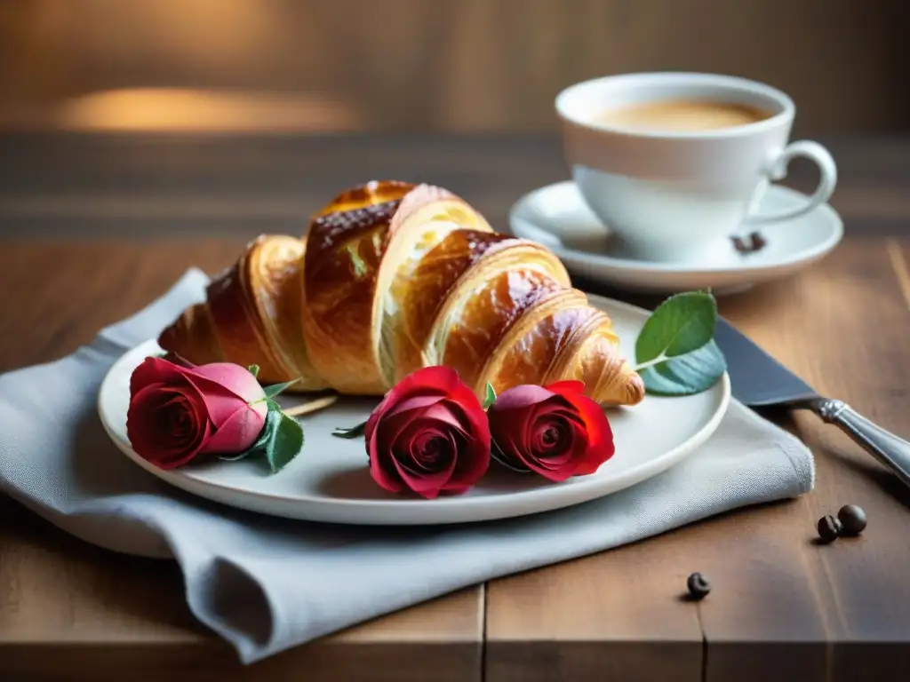 Delicado croissant recién horneado en entorno francés