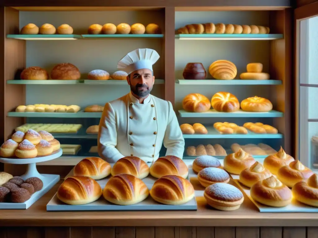 Delicados dulces tradicionales de Borgoña en una panadería histórica, exquisitamente presentados en estantes de madera