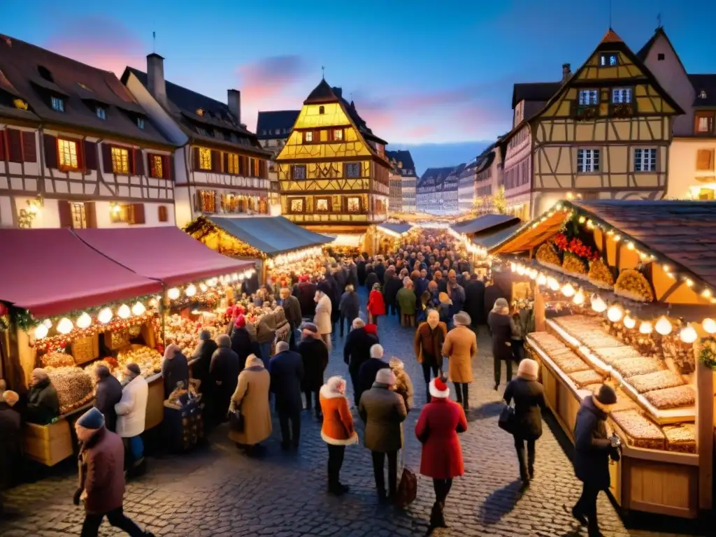 Delicias gastronómicas en un bullicioso mercado navideño en Estrasburgo