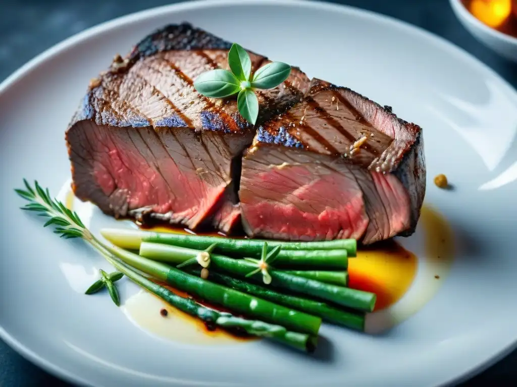 Deliciosa carne cocida al punto en máquina Sous Vide con hierbas frescas y especias