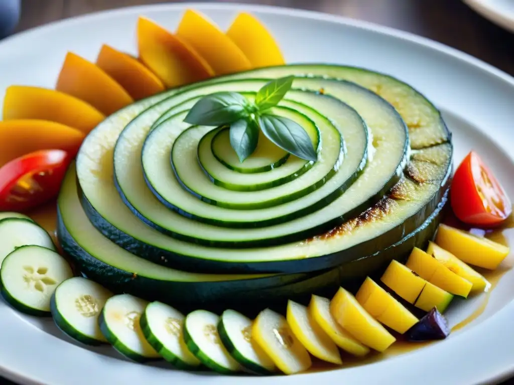 Una deliciosa y detallada imagen de un plato de Ratatouille, resaltando los colores vibrantes y la meticulosa presentación