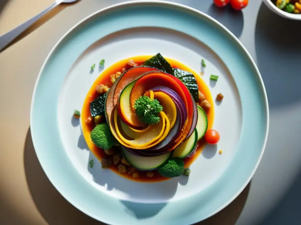 Deliciosa Ratatouille de kimchi receta en un plato moderno y elegante, resaltando colores y texturas frescas