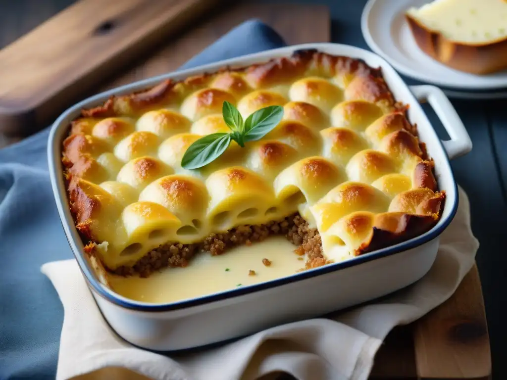 Deliciosa receta auténtica de pastel de carne francés con capas de carne picada sazonada, puré de papas cremoso y queso derretido