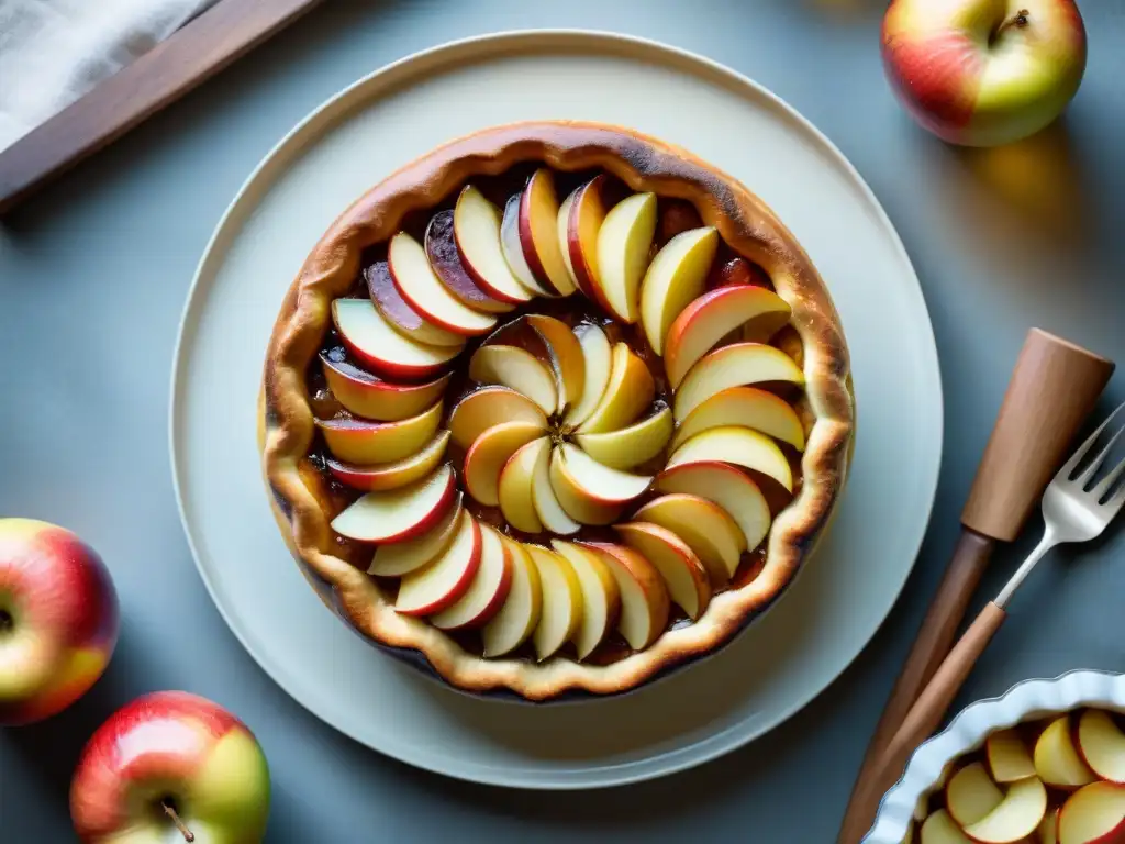 Deliciosa Tarta Tatin casera con manzanas caramelizadas Una deliciosa Tarte Tatin receta tradicional, con manzanas caramelizadas doradas sobre una base de hojaldre