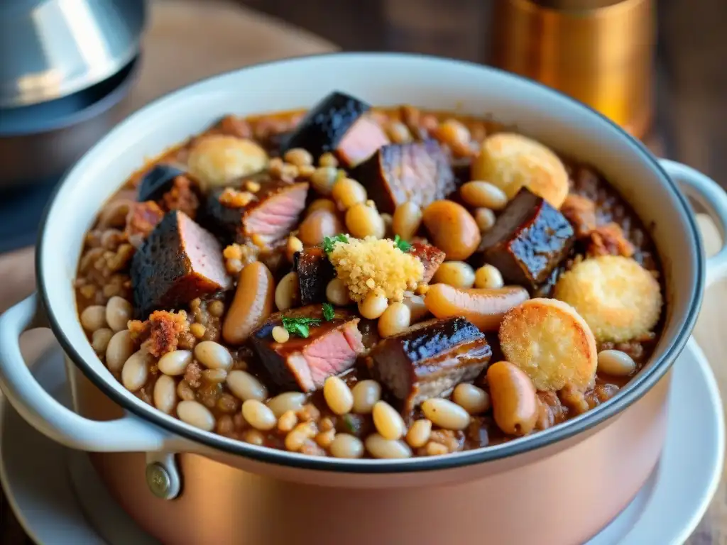 Un delicioso Cassoulet tradicional del Suroeste francés en una cocina acogedora